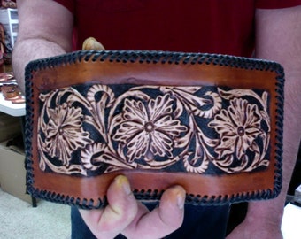 Men / Tri-Fold / Wallet / Leather / Custom / Hand Carved and Tooled / Western / Sheridan Design / Man's Leather Wallet / Cowboy