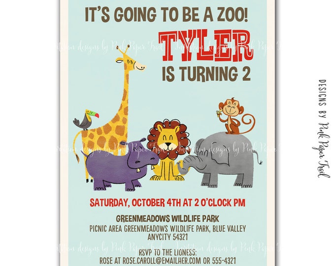 Safari Animals Themed Party Invitation - Birthday - Baby Shower Etc. - Customizable Wordings - Print your own
