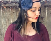Blue and Grey Lace and Chiffon Flower Headband