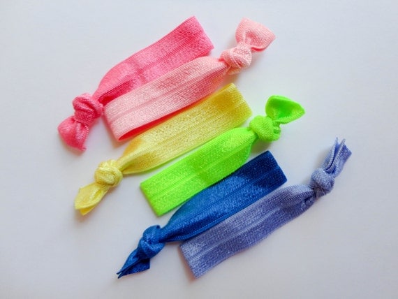 Items similar to Rainbow Fold Over Elastic Knotted Hair Ties on Etsy