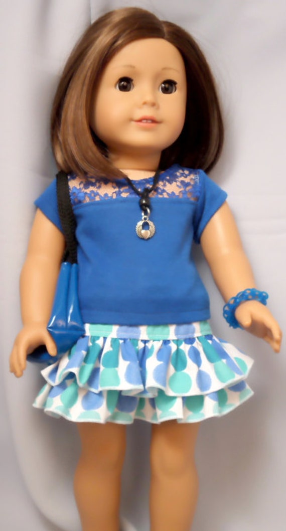 American Girl Doll Clothes Blue Ruffled Skirt Outfit