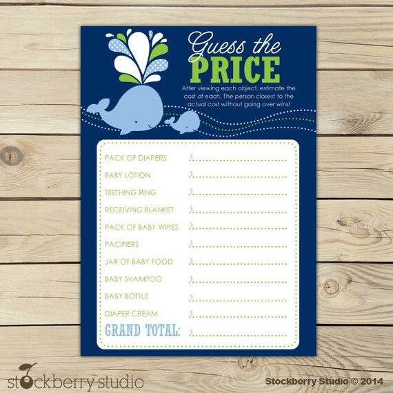 Whale Price Is Right Guess The Price Printable Game - Instant Download ...