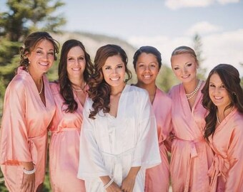 Satin bridesmaid robe Coral Peach robes bridesmaid dressing gown personalized robes silk bridesmaids robes silk floral robe kimono dressing
