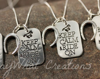 Keep Calm and Ride On Sterling Silver Quarter Horse Necklace and Horse shoe charm