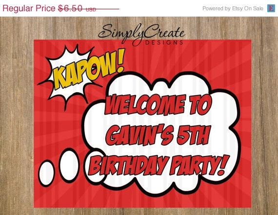 SALE SuperHero DIGITAL Sign Party Decor 8.5x11 JPEG or Pdf File Il_570xn