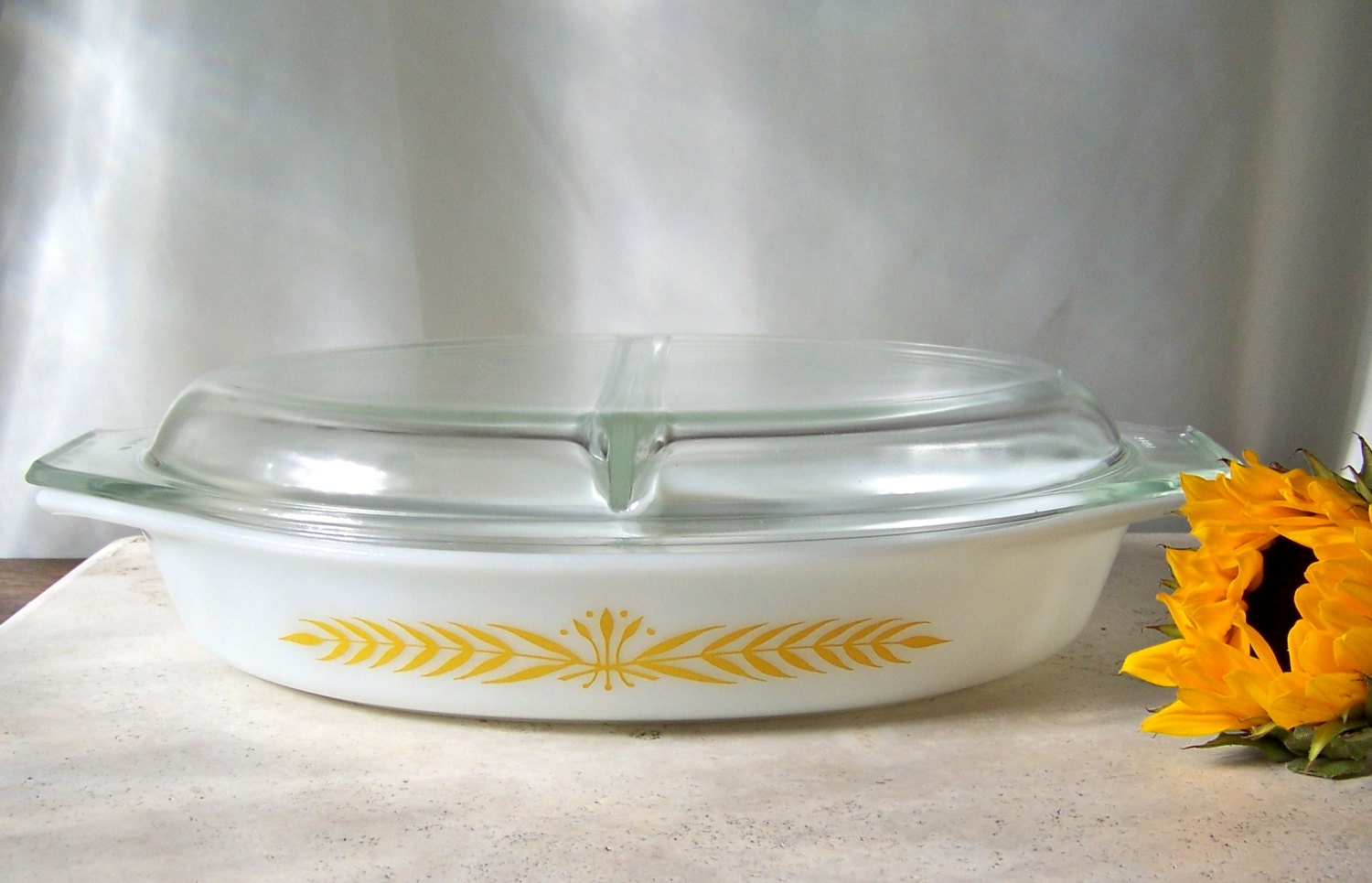 Vintage Pyrex Casserole Royal Wheat Divided Dish Baking Dish Haute Juice