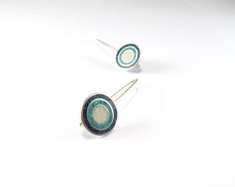 Sterling Silver Earrings, Sea Colors, Colorful, Circles, Modern, Contemporary