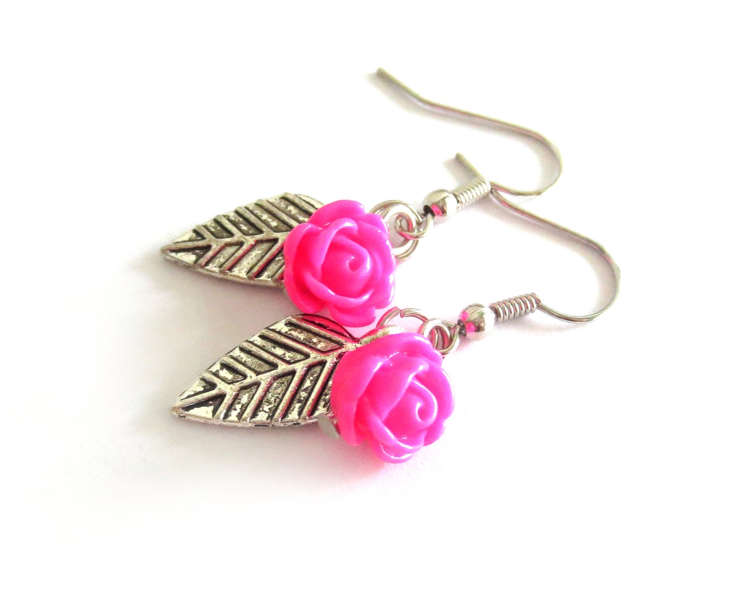 SALE Rose Dangle Silver Earrings