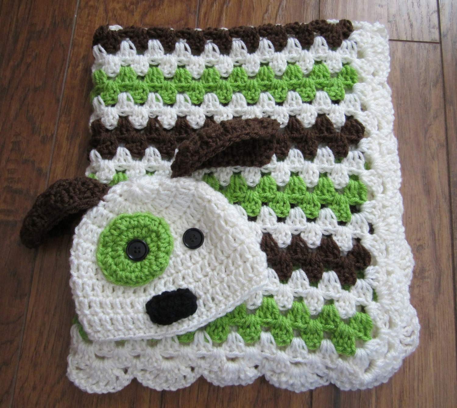 Crochet baby blanket dog puppy hat blanket set gift set car