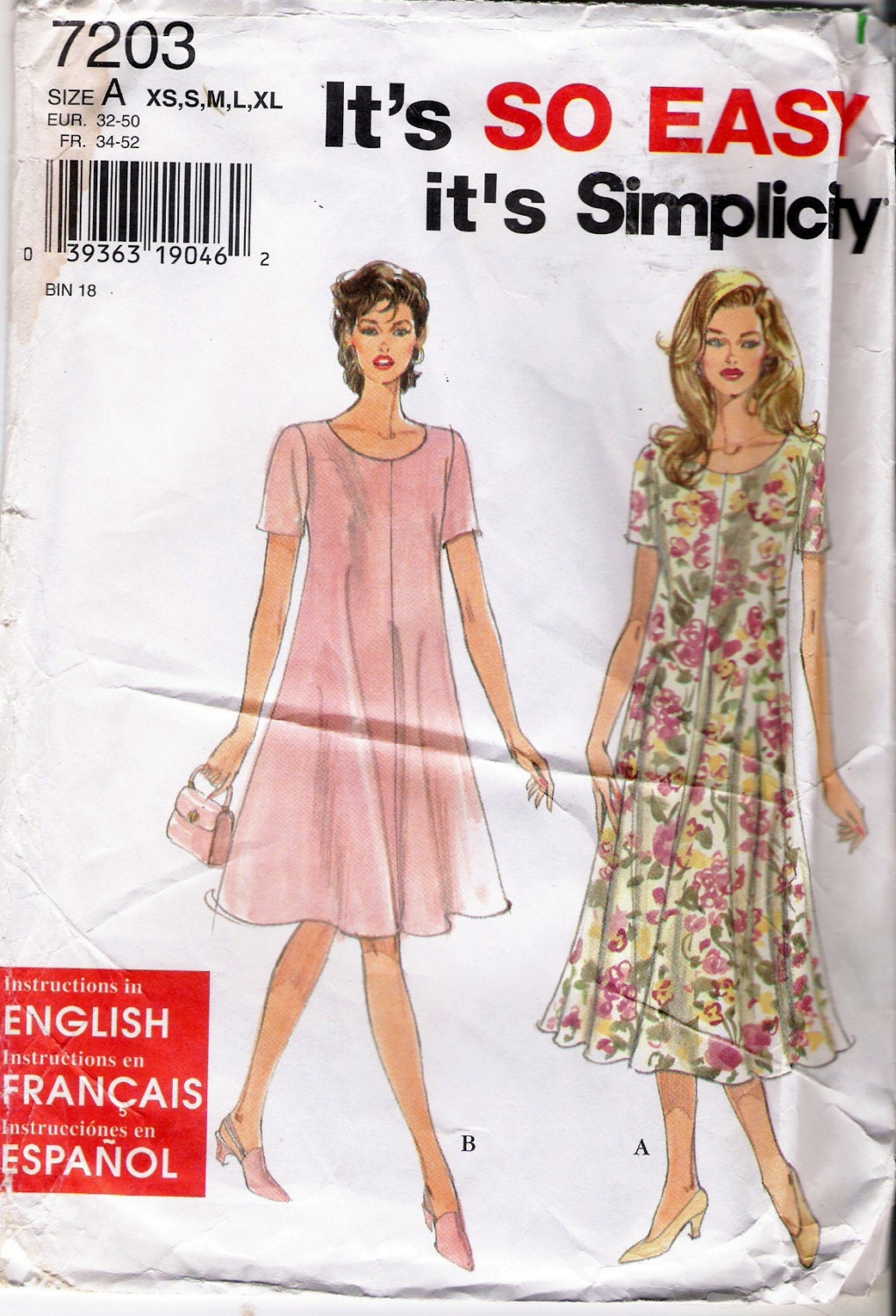 Simplicity 7203 Womens  Pattern  Loose Dress  Pattern  Long or