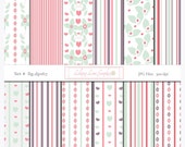Floral Hearts Stripes Digital Paper Pack Flowers Leaves Pastel Stripes Valentines Day Hearts Shabby Chic Background Paper Clipart Il_170x135