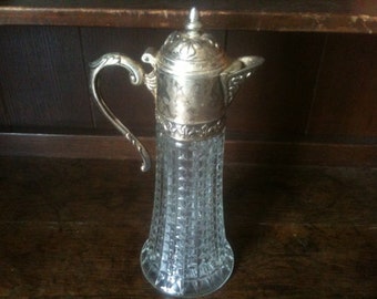 Vintage English Glass Drinks Decanter Flask With Lid & Handle circa 1930-40's / English Shop