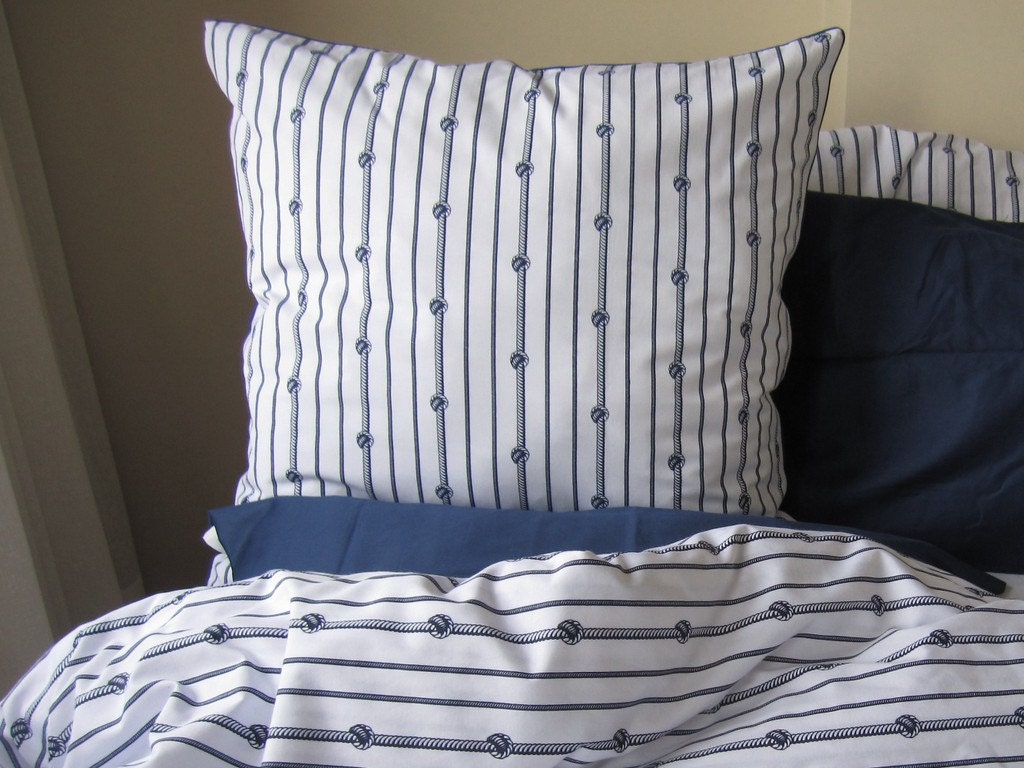 Nautical euro sham pillow sham navy white stripe by nurdanceyiz