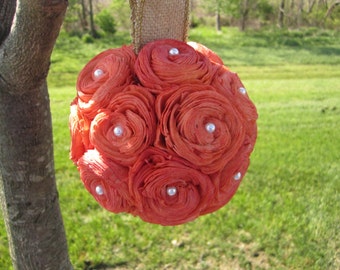 Coral sola flower kissing ball - centerpieces or flower girl ball