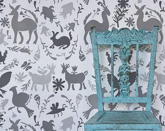 Mexican Otomi Allover Damask Wall Stencil for Wallpaper Look