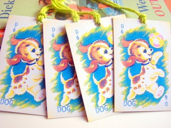 Animal Gift Tags  Dog Playing With A Ball Vintage by mimiandlucy