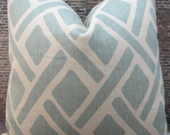 Designer Lumbar Pillow Cover - Kravet Lattice Treads Lagoona Aqua Blue