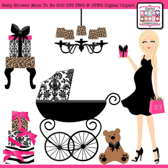 Baby Shower Clipart - Graphic Design - Leopard Damask Mom To Be Blonde Pregnant Mom Il_570xn