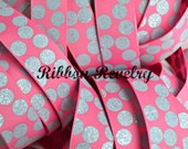 Ocean blue sparkle silly dots printed on pink 7/8" grosgrain ribbon- Gorgeous in person- coordinates with pink Christmas line Il_170x135
