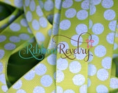 NEW Glitter Carolina Blue sparkly silly dots printed on lime 7/8" grosgrain ribbon- Gorgeous in person EASTER Il_170x135