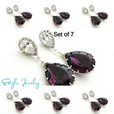 Set of 7 Bridesmaid Earrings, Amethyst Crystal Drop Earrings, Purple ...