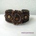 Chocolate bead embroidery cuff bracelet with ammonite shell cabochon in coffee brown, gold and bronze
