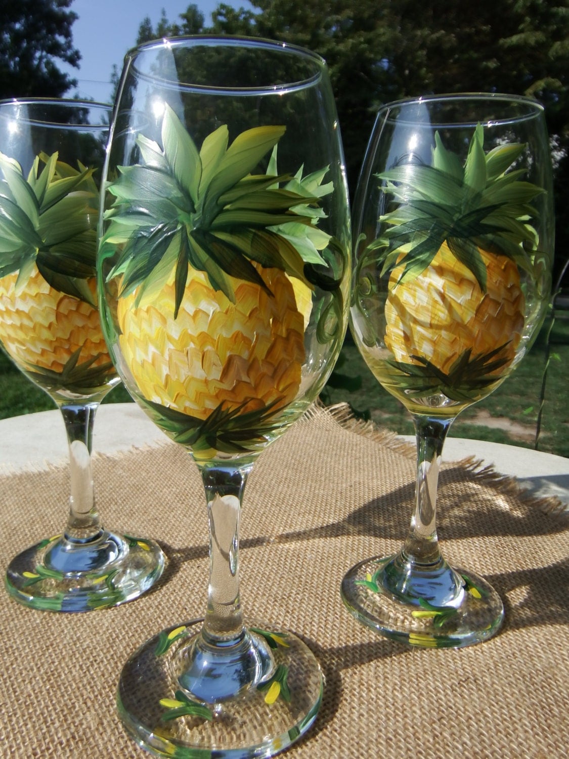 Pineapple glasses Hand painted pineapple wine glasses