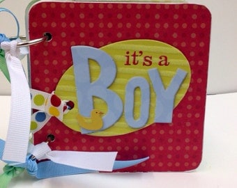 Baby Boy premade chipboard mini scrapbook album- blue baby scrapbook 4x4