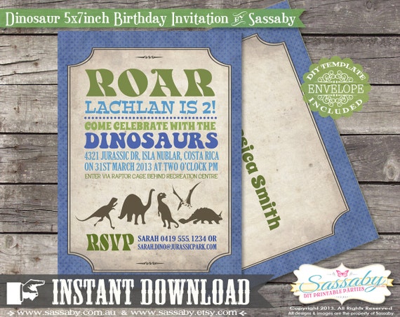 DIY Dinosaur Party Invitation - INSTANT DOWNLOAD - Editable & Printable Birthday Invitation by Sassaby Il_570xn