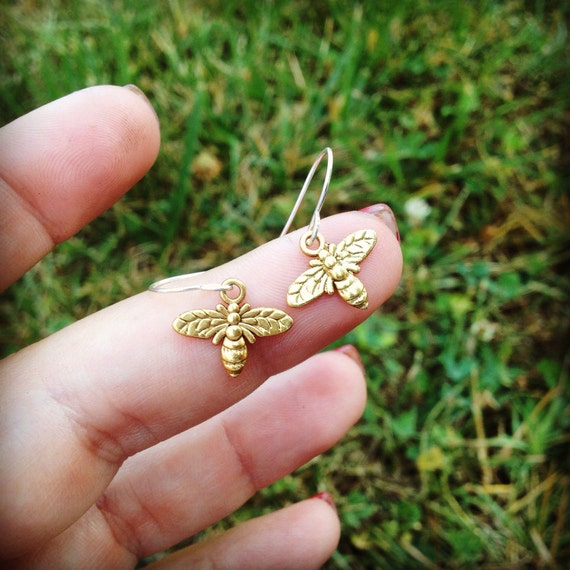 itty bitty honey bee dangle earrings by SoBeautifullyBroken