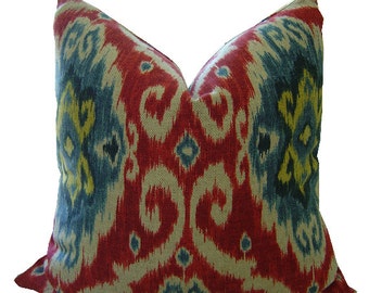 IMAN UBUD IKAT - Iman Ikat Pillow - Iman Cushions - Ikat Cover - Ikat Pillow - Red and Blue Ikat Pillow - Ikat Throw Pillow - Red Pillow