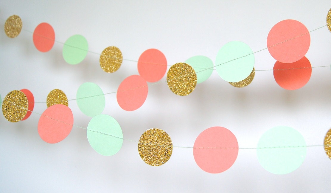 Paper Garland in Coral Mint and Gold DoubleSided Bridal