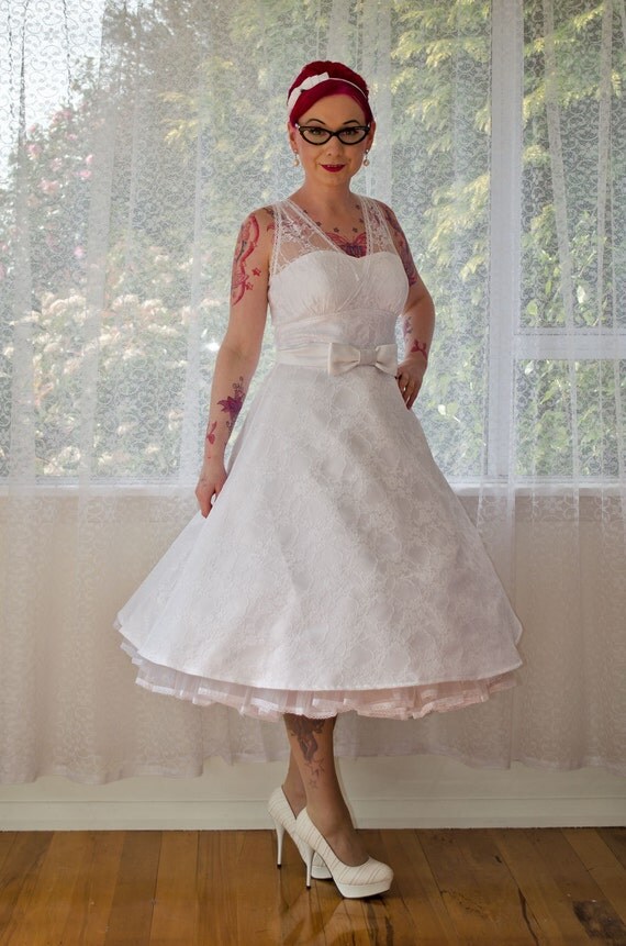 1950s Rockabilly Wedding Dress 'Gayle' with Lace