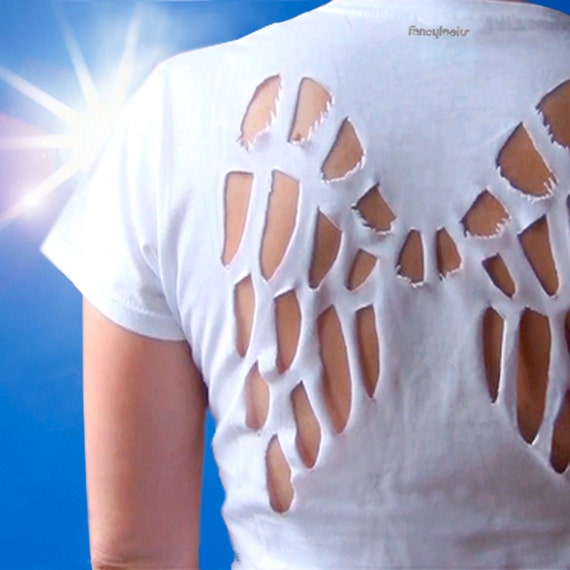 how to cut angel wings into a shirt