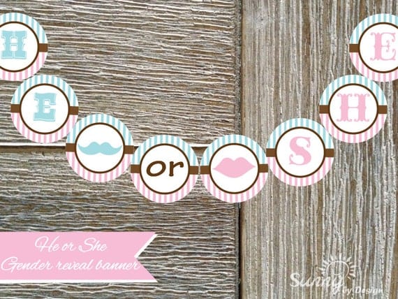 He or She Gender Reveal (instant download) printable banner Il_570xn