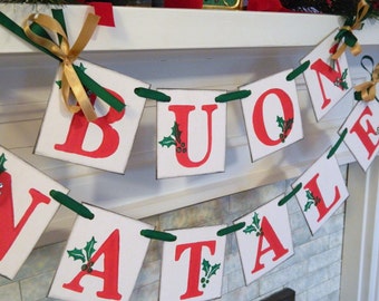 Buon Natale Banner- Red Green Gold Italian Christmas Garland - Vintage Inspired Italian Christmas Decorations- Christmas Banners - Christmas