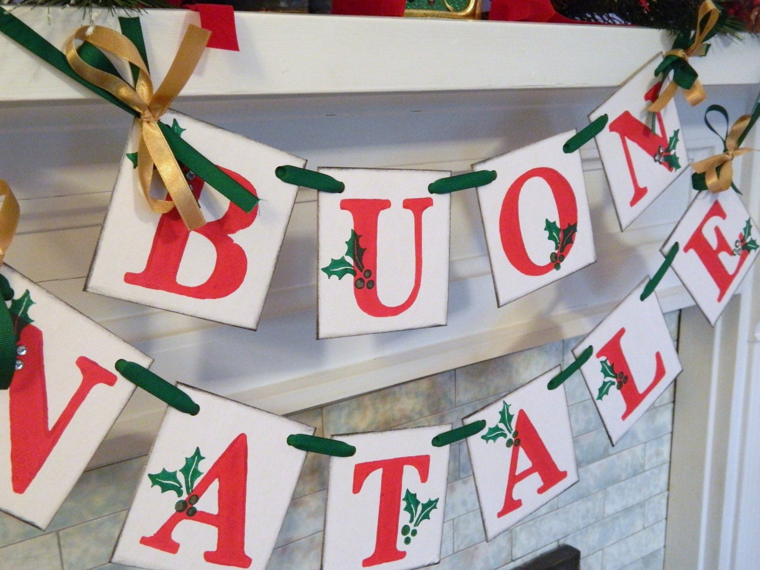 Buon Natale Banner Red Green Gold Italian Christmas Garland