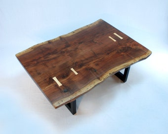 Aurora Minimalist Coffee Table -- Walnut Slab with Maple Butterflys