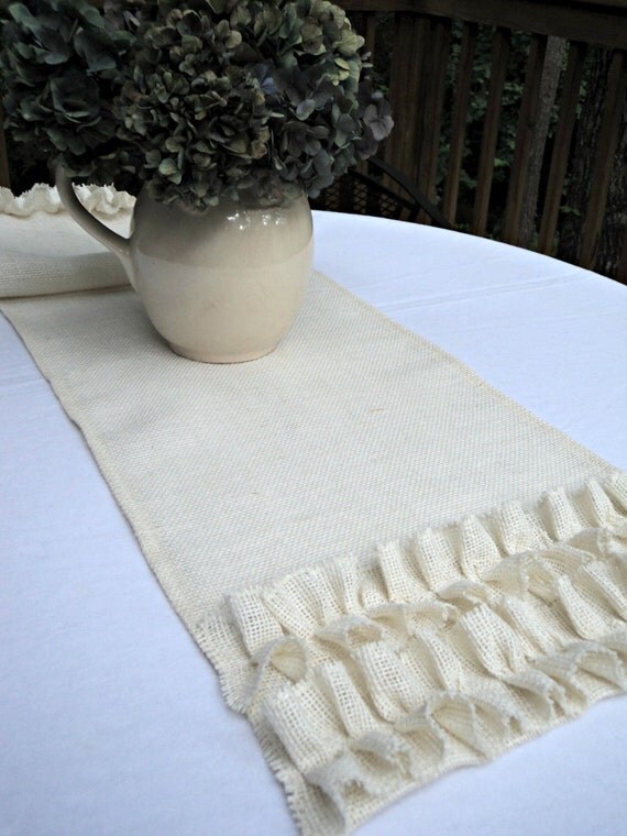 Burlap Table Runner with Ruffles Custom Size Available