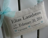 Birth Announcement Pillow, Baptism Gift, Nursery, New Baby, Personalized Kids Sign, Newborn, Custom Baby Name