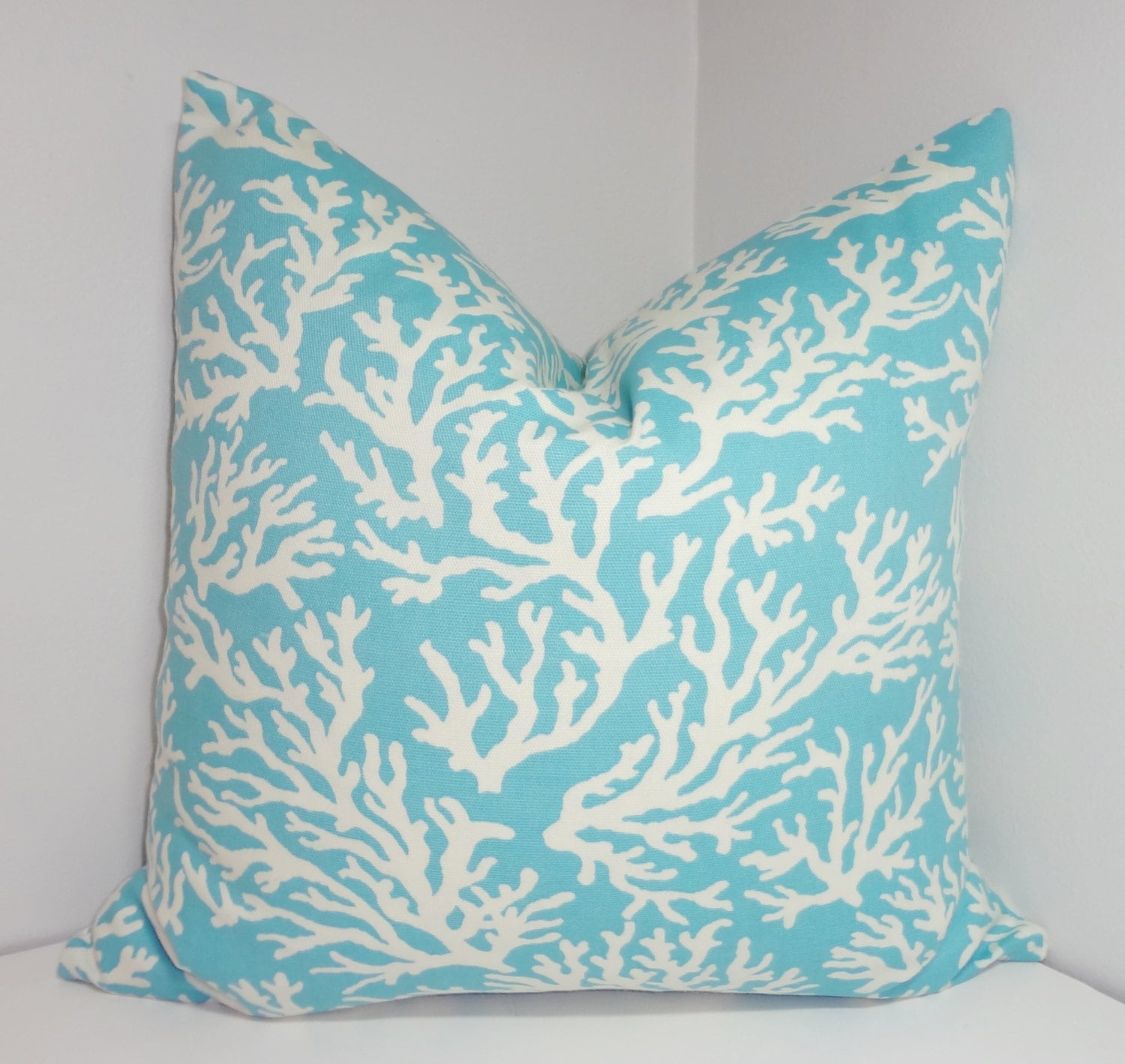OUTDOOR Light Blue Coral Print Pillow Cover Porch Deck
