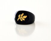 ON SALE! Black & Gold Antique Style Leaf Ring, Gold Leaf Ring, Chunky Black ring