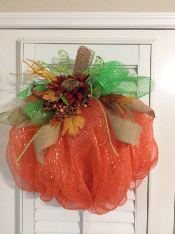 Items Similar To Fall Pumpkin Deco Mesh Wreath On Etsy 