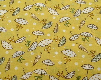 C013D - 1 meter Cotton fabric - Umbrella on Yellow