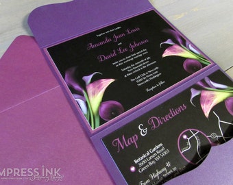 Plum calla lily wedding invitations