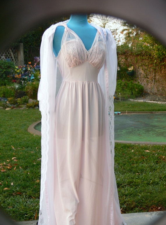 pink long night gown