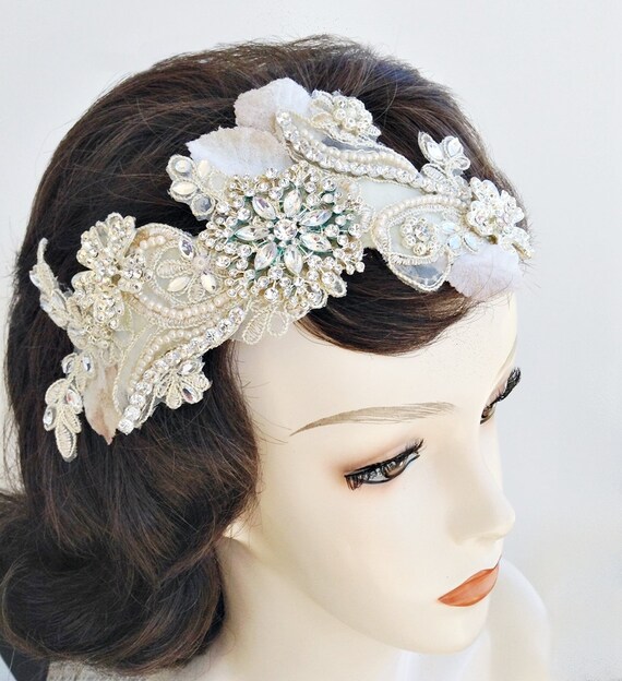Items similar to SALE !! Large bridal hair piece in ivory gold and