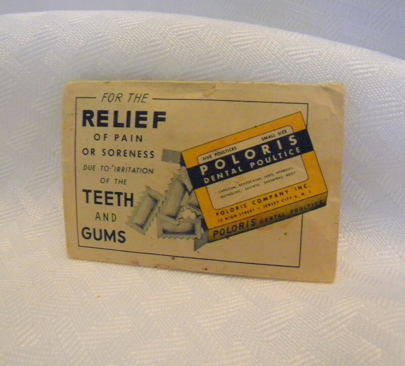 Poloris Dental Poultice packet with poultice 1940s pharmacy
