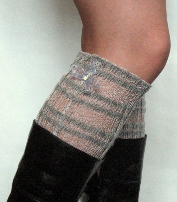 Lace Linen Boot Cuff Boot Toppers Striped Gray Pigeon Boot Socks Leg Warmers Legwarmers Cable Knitted