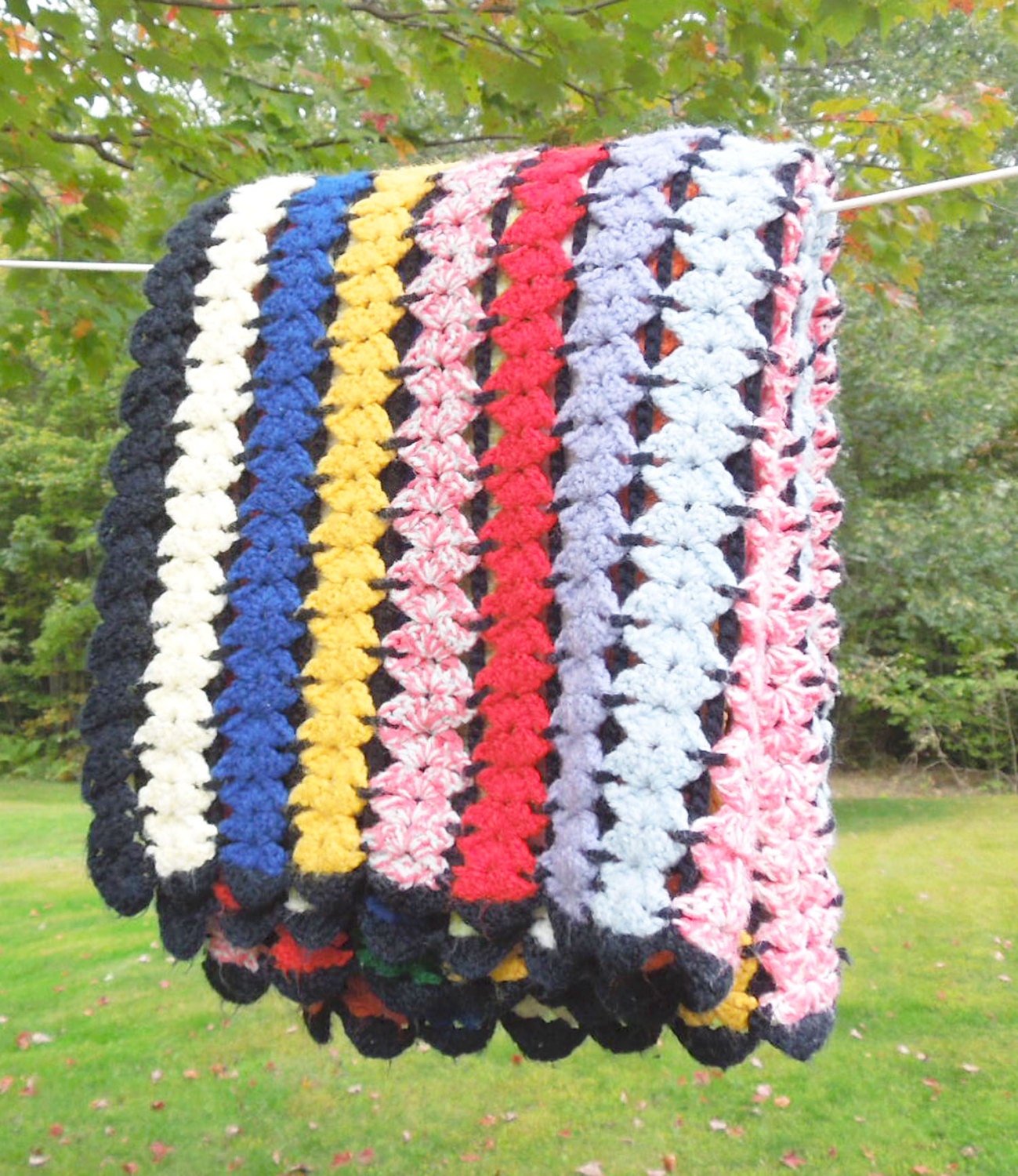 SALE Vintage crochet afghan blanket throw in colorful